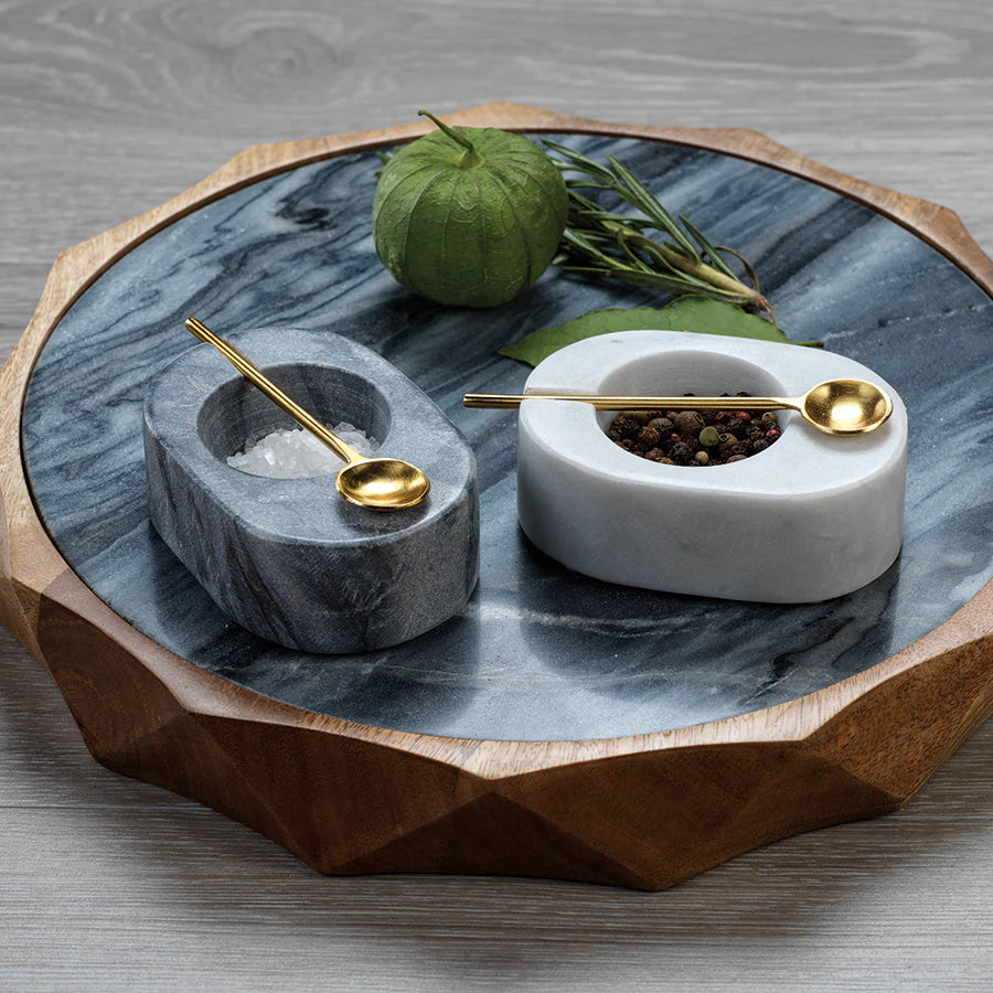 TUSCAN MARBLE SALT & PEPPER BOWL WITH SPOON