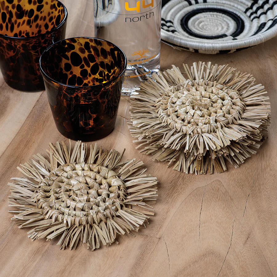 TROPICAL PANDAN FRINGED COASTERS (SET OF 4)