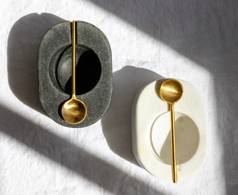 TUSCAN MARBLE SALT & PEPPER BOWL WITH SPOON