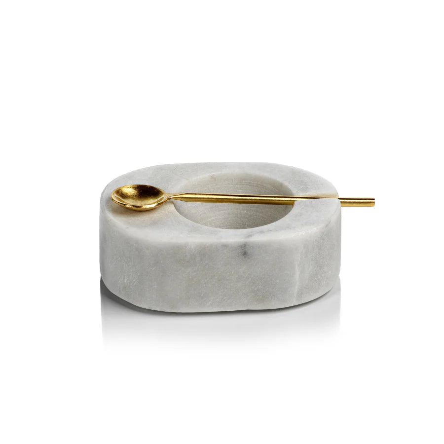 TUSCAN MARBLE SALT & PEPPER BOWL WITH SPOON