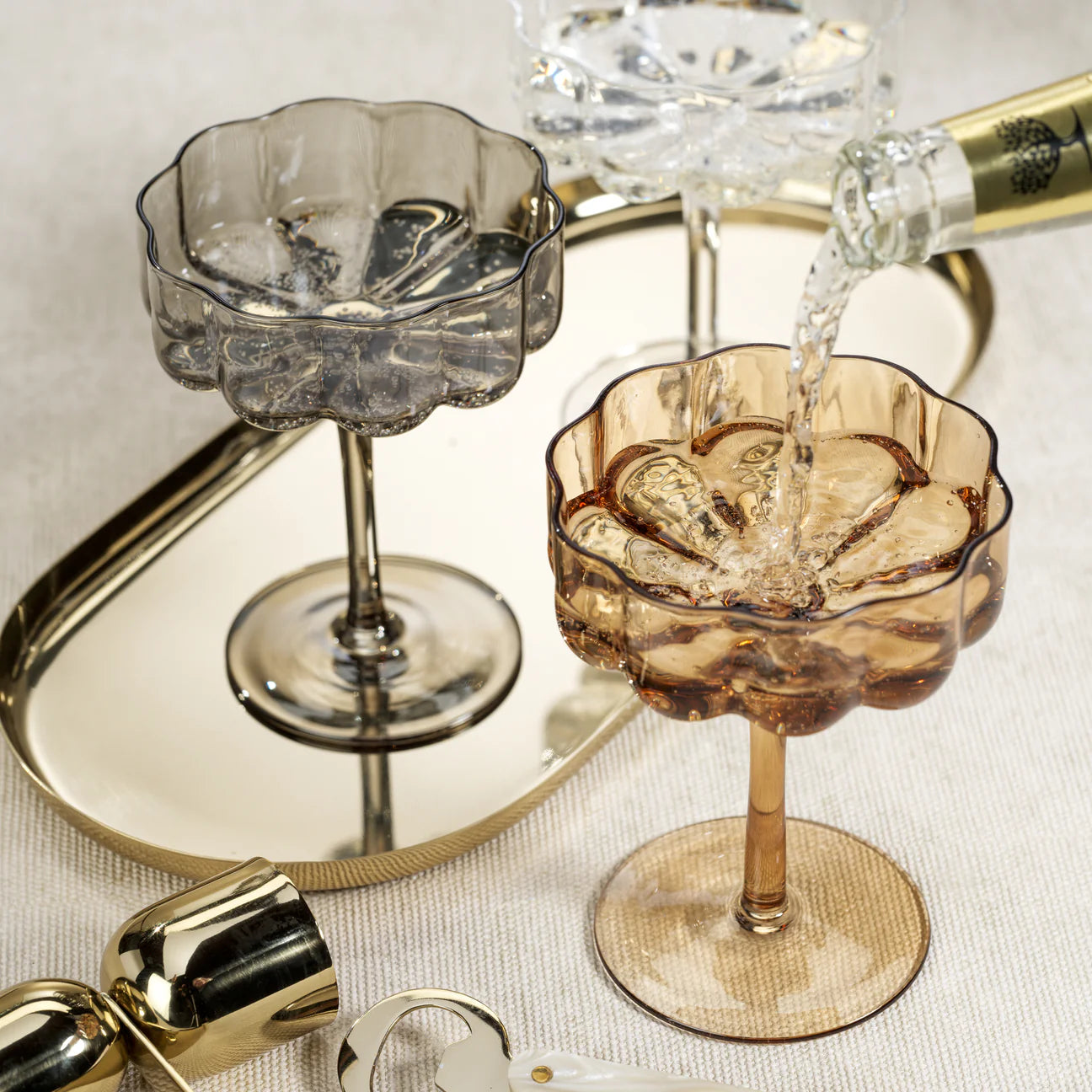 ROCCO HANDBLOWN AMBER COUPE (SET OF 4)