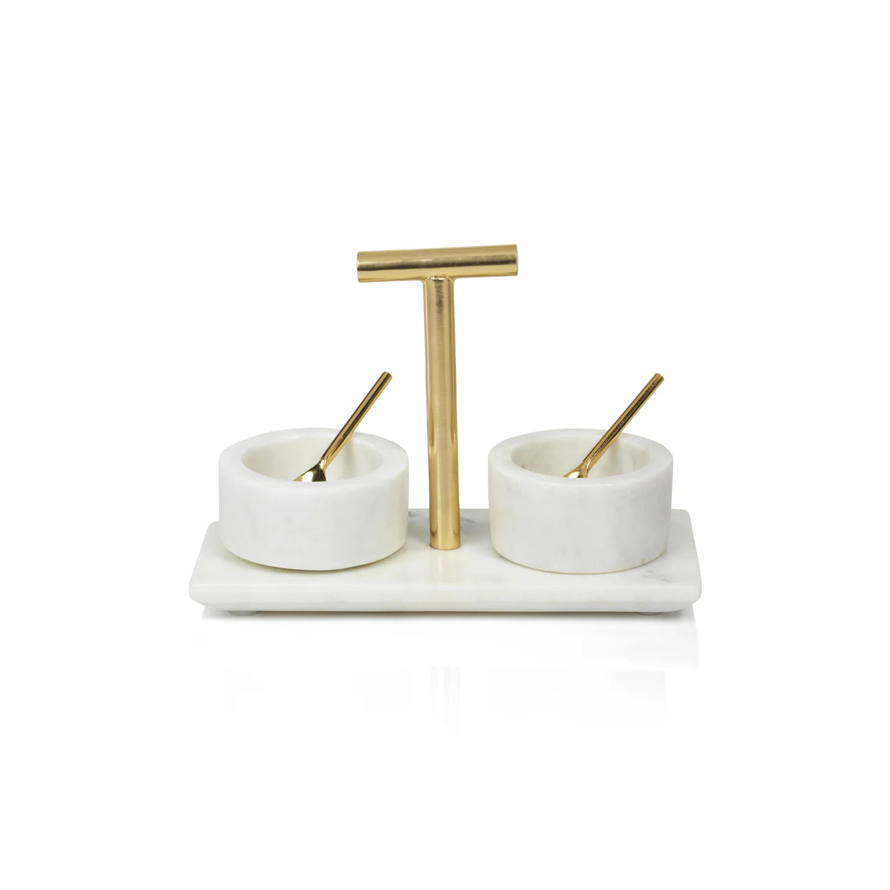 MARBLE CONDIMENT SET OF 2 BOWLS WITH SPOONS