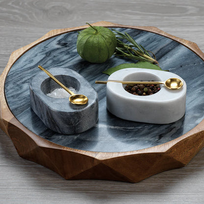 TUSCAN MARBLE SALT & PEPPER BOWL WITH SPOON