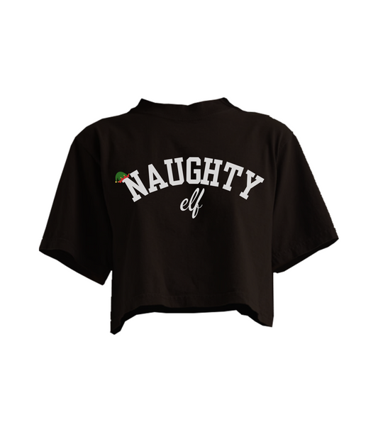 NAUGHTY ELF CROPPED TEE