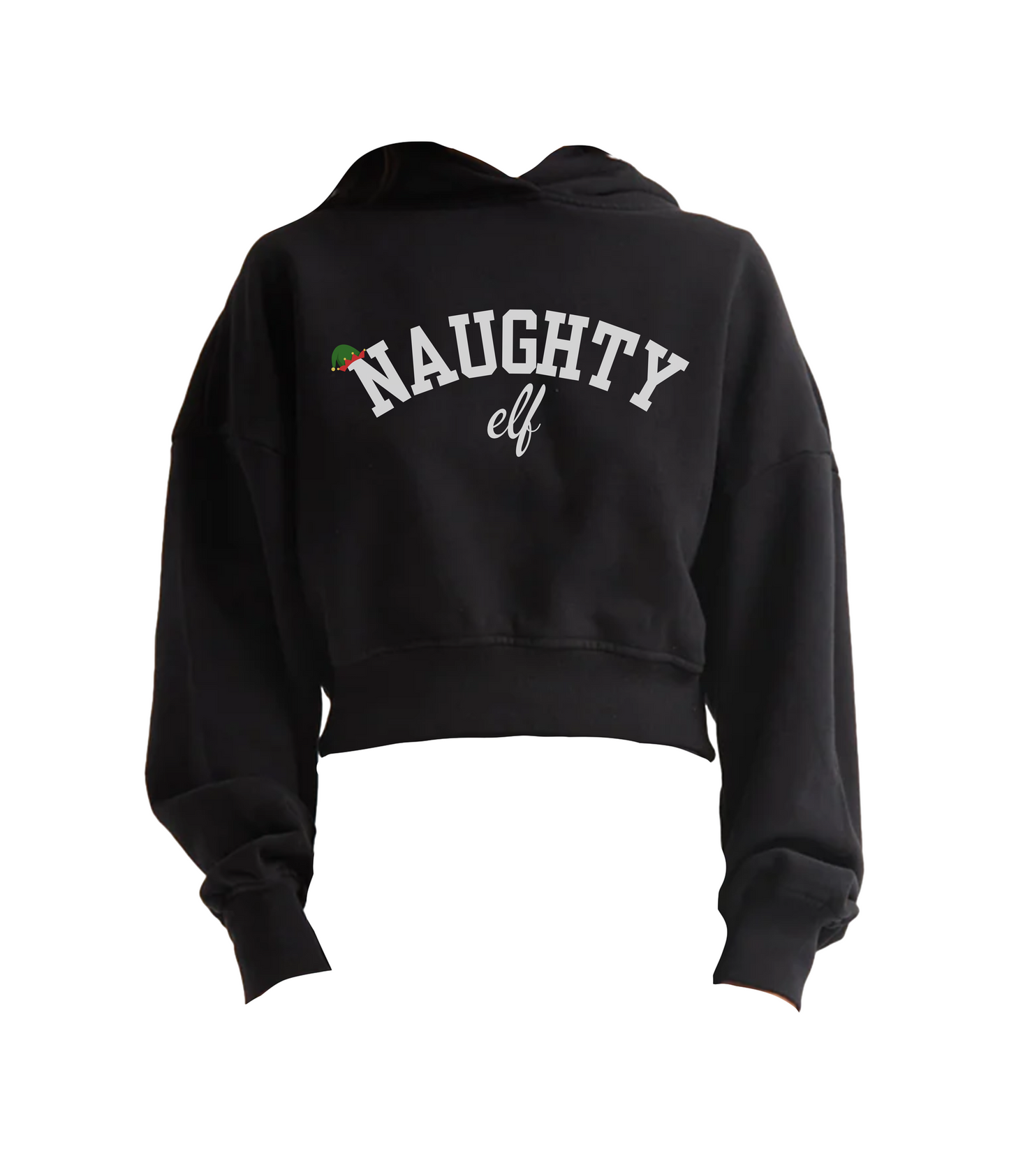 NAUGHTY ELF CROPPED HOODIE