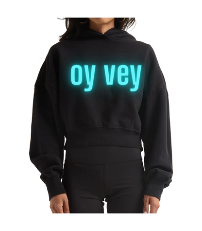 OY VEY NEON CROPPED HOODIE