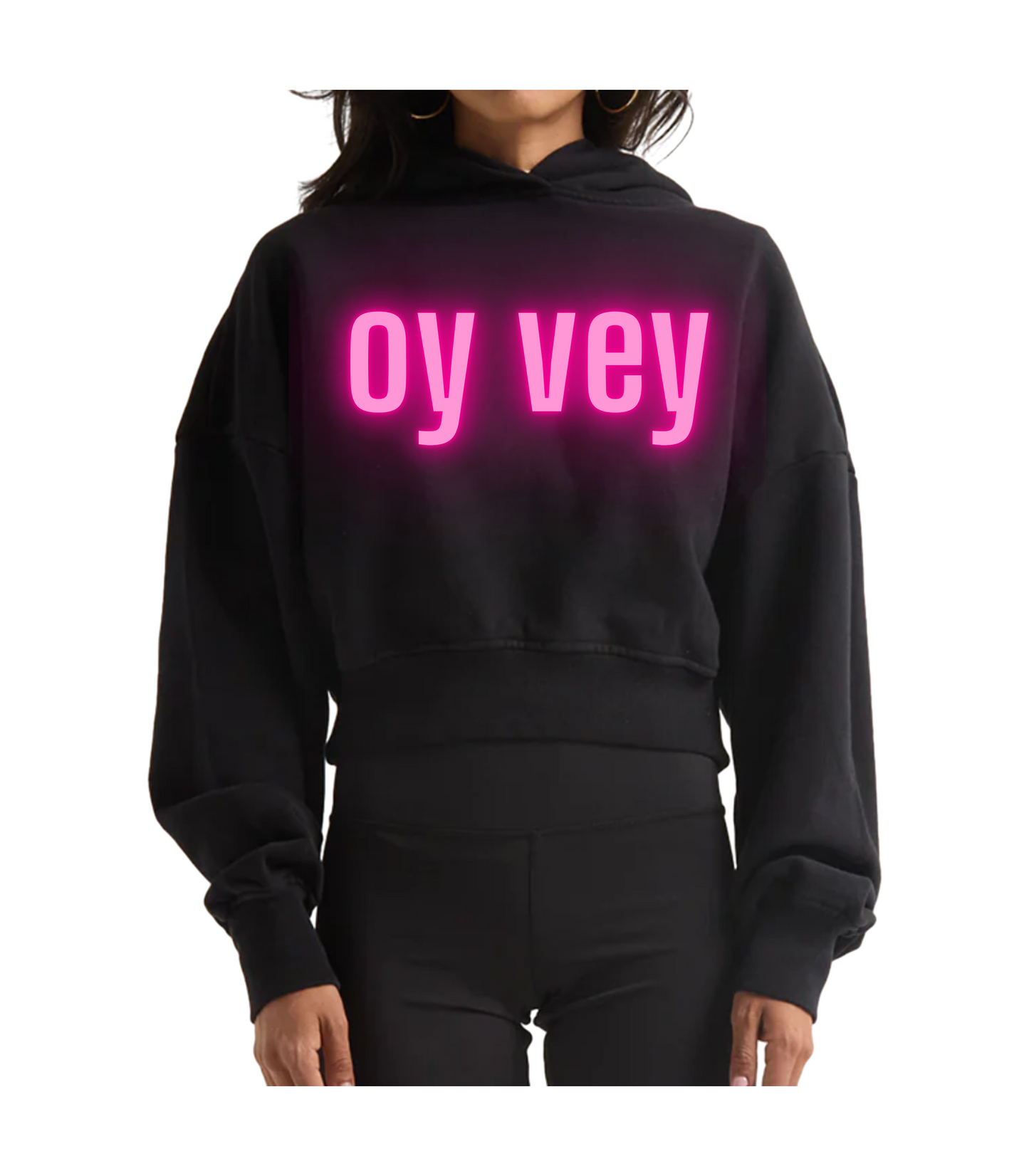 OY VEY NEON CROPPED HOODIE