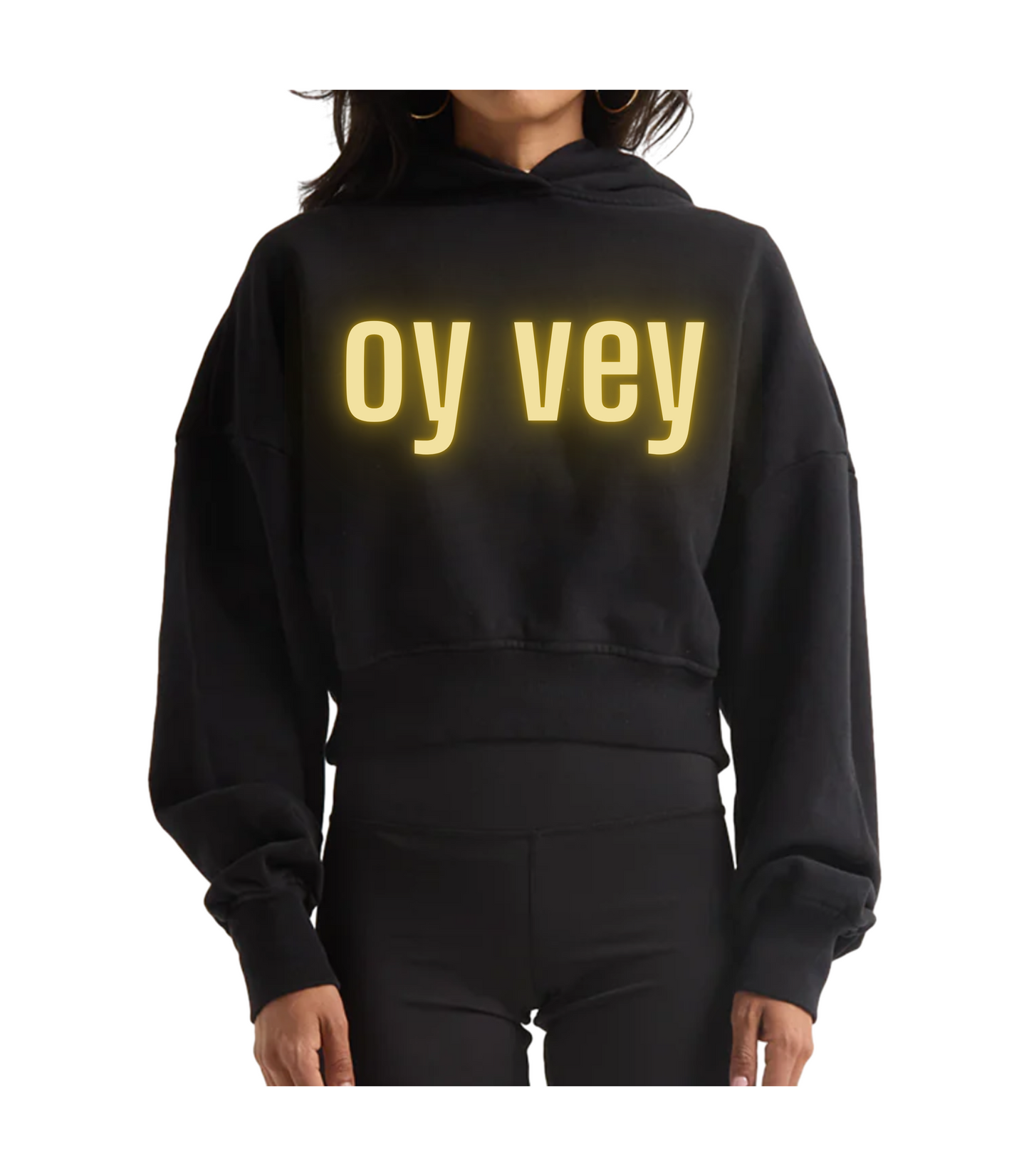 OY VEY NEON CROPPED HOODIE