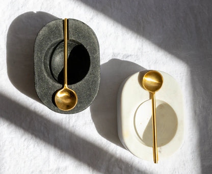 TUSCAN MARBLE SALT & PEPPER BOWL WITH SPOON
