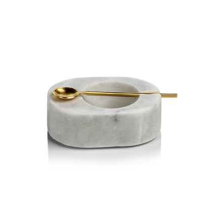 TUSCAN MARBLE SALT & PEPPER BOWL WITH SPOON