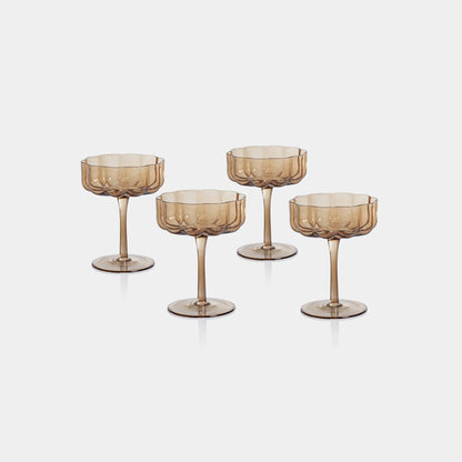 ROCCO HANDBLOWN AMBER COUPE (SET OF 4)