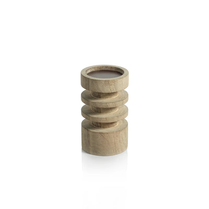 LE SALAMA CARVED MANGO WOOD PILLAR HOLDER