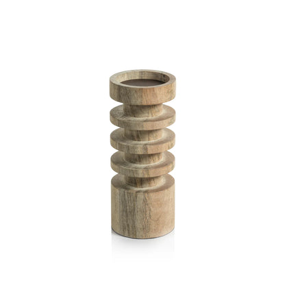 LE SALAMA CARVED MANGO WOOD PILLAR HOLDER