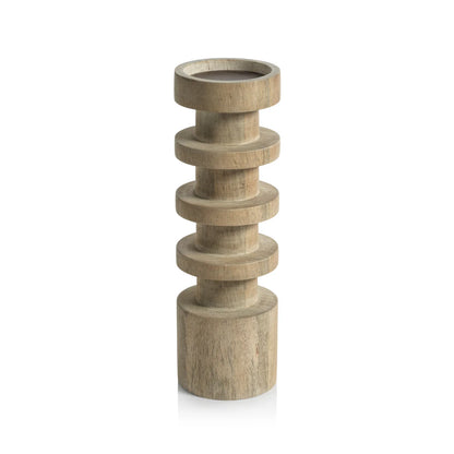 LE SALAMA CARVED MANGO WOOD PILLAR HOLDER