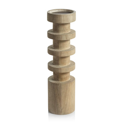 LE SALAMA CARVED MANGO WOOD PILLAR HOLDER