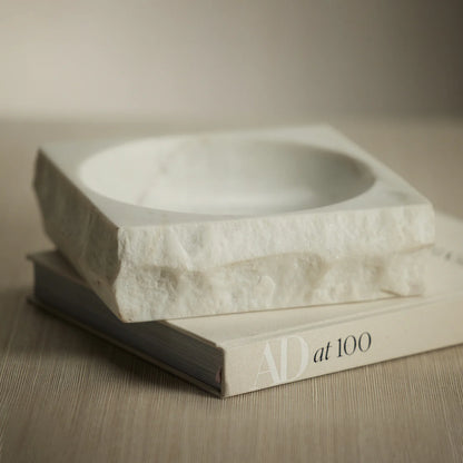 ROCK FINISH WHITE MARBLE SQUARE BOWL