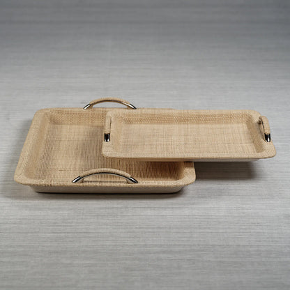 AIRELLES RAFFIA AND CHAMBRAY SERVING TRAY