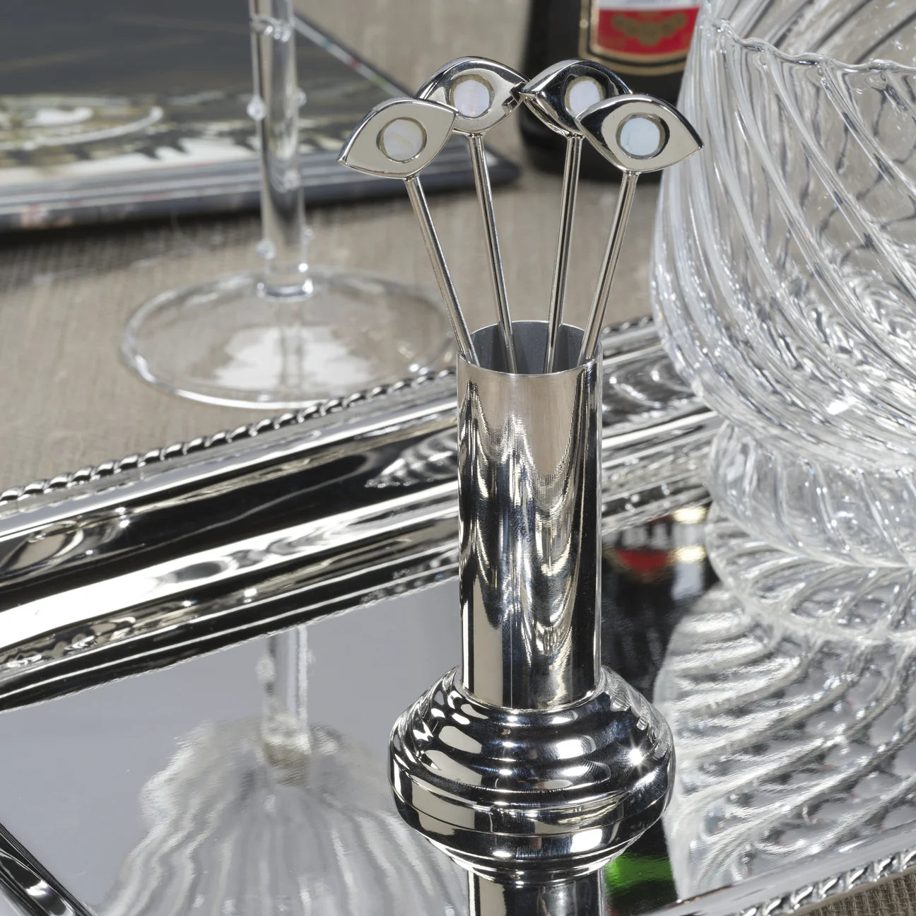 EVIL EYE COCKTAIL PICKS WITH STAND (SET OF 4)