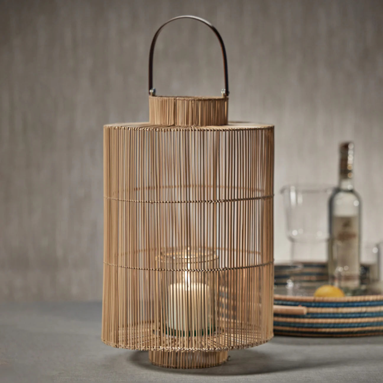 CAPRICE BURI LANTERN WITH GLASS HURRICANE